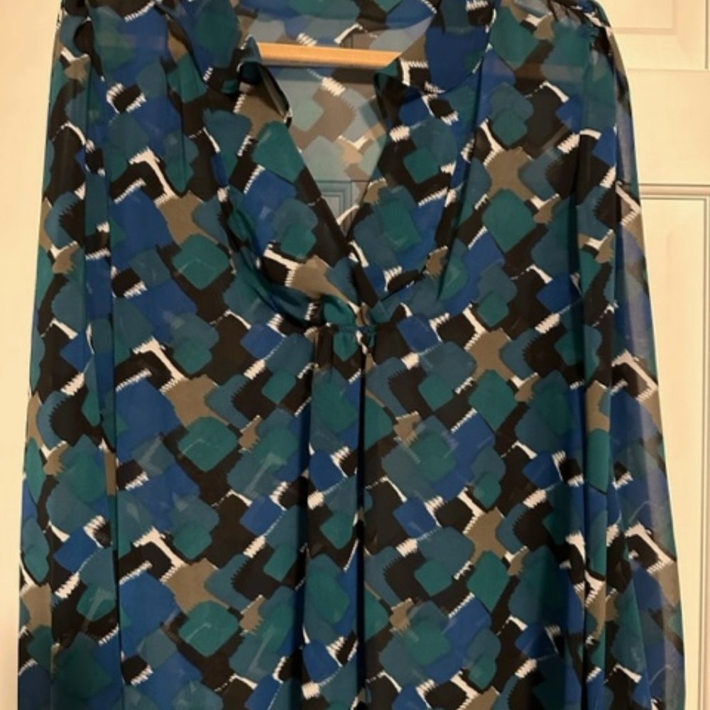 ana Sheer V Neck Top with small collar long sleeves Size XL Never worn